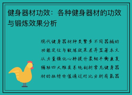 健身器材功效：各种健身器材的功效与锻炼效果分析